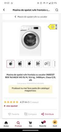 Masina de spalat rufe cu uscator Indesit BDE961483XWSEUN