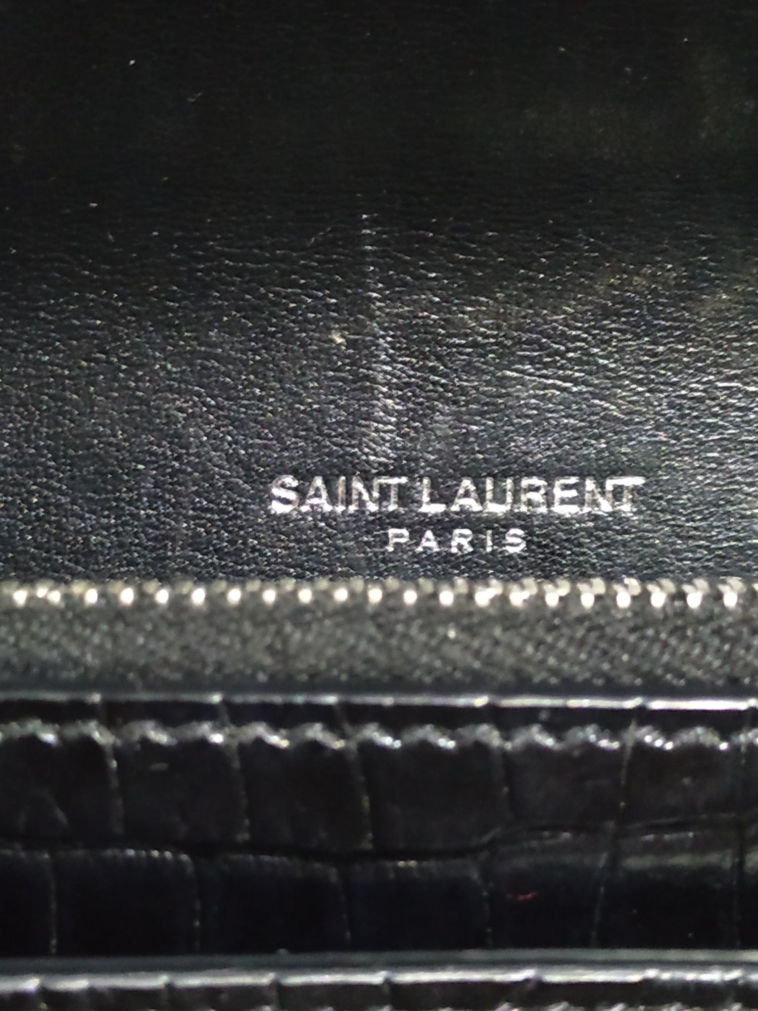 YSL Sunset Chain Wallet in Crocodile-Embossed Black Shiny Leather Bag