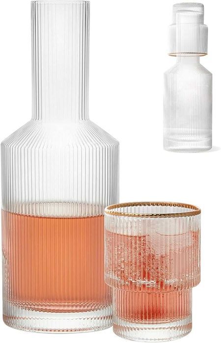 Set carafă cu 2 pahare, sticlă transparentă, elegant