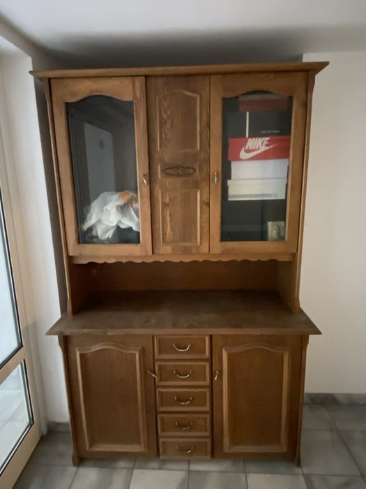 шкаф със витрина от естествено дърво ношно шкафче за спалня 2 бр