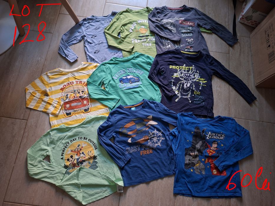 Lot haine 128 pantaloni, loturi bluze subtiri si groase 128