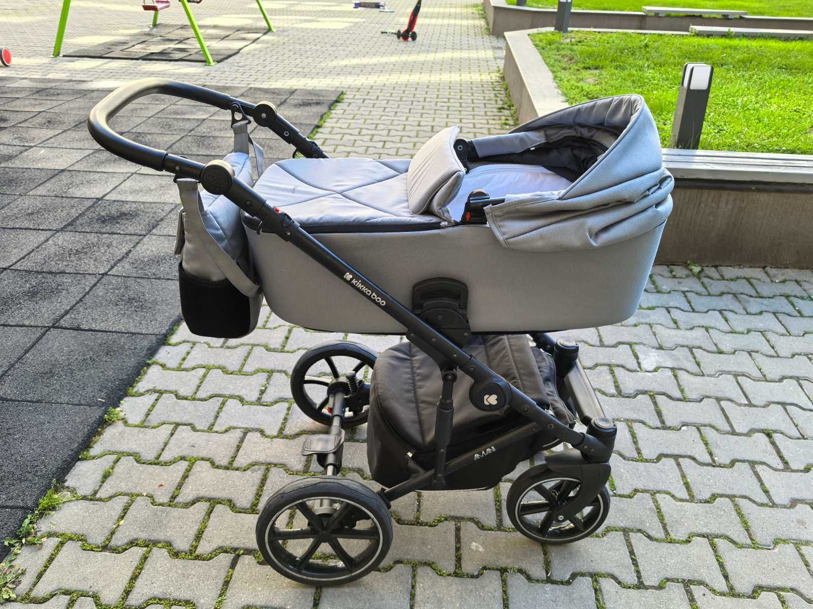 Бебешка сива комбинирана количка 3в1 с твърд кош Amani Grey