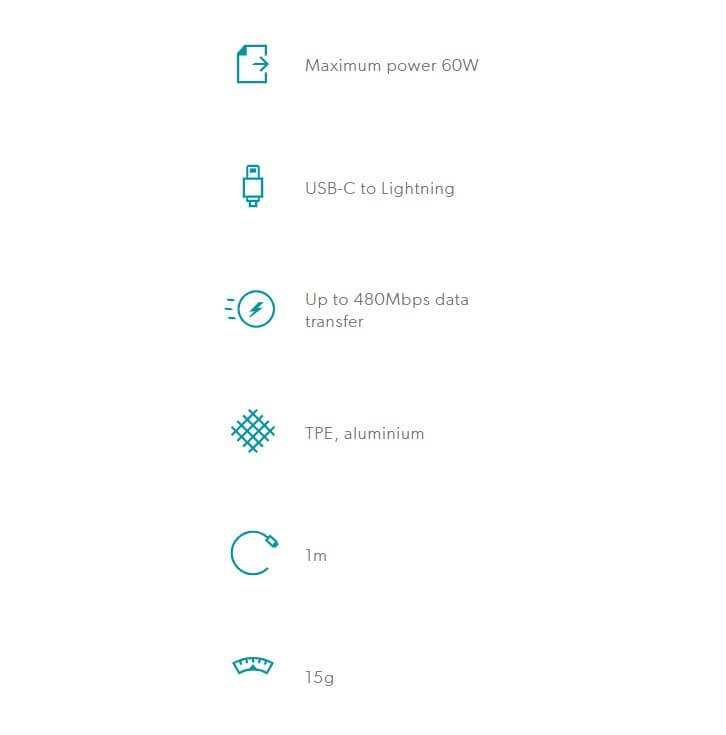 USB-C Кабел за iPhone, EPICO Lightning MFI Cable 1m, Бял