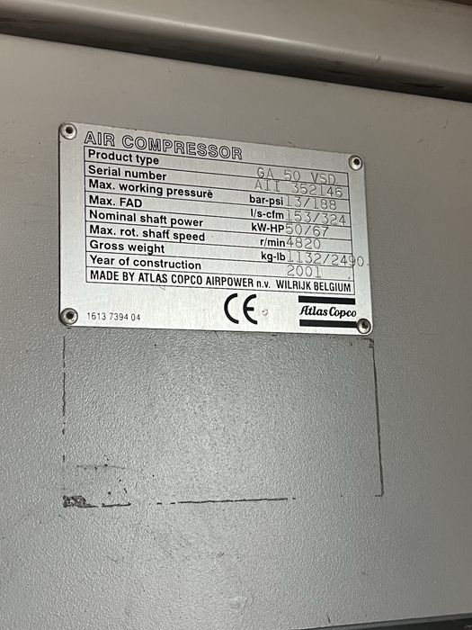 Compresor cu surub Atlas Copco 50 kw