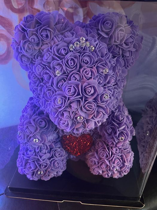 Ursulet lampa led sau trandafiri diamante cutie transparenta rama foto