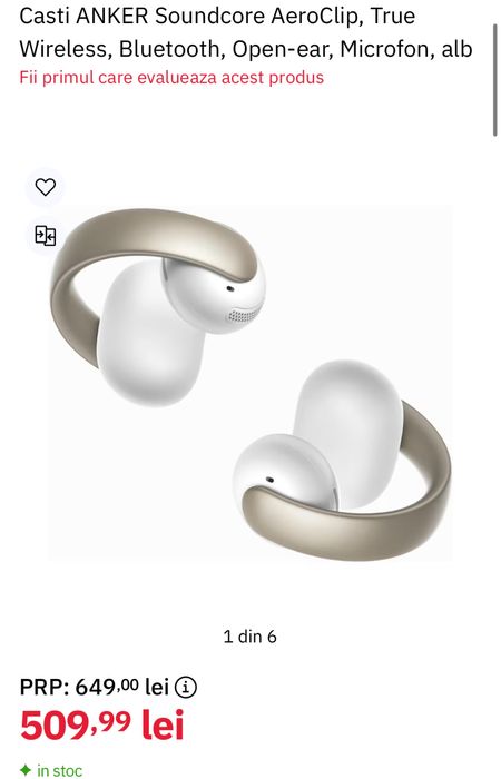 MDM vinde: Casti Soundcore Aeroclip, Alb.