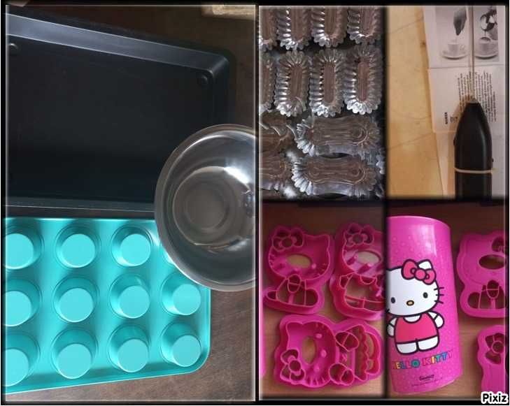 Форма за мъфини, тава и резци Hello Kitty за печива, купа, кошнички