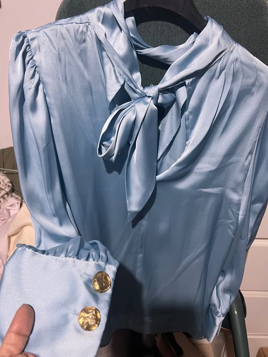 Cămașă Zara satin S cu funda și nasturi aurii