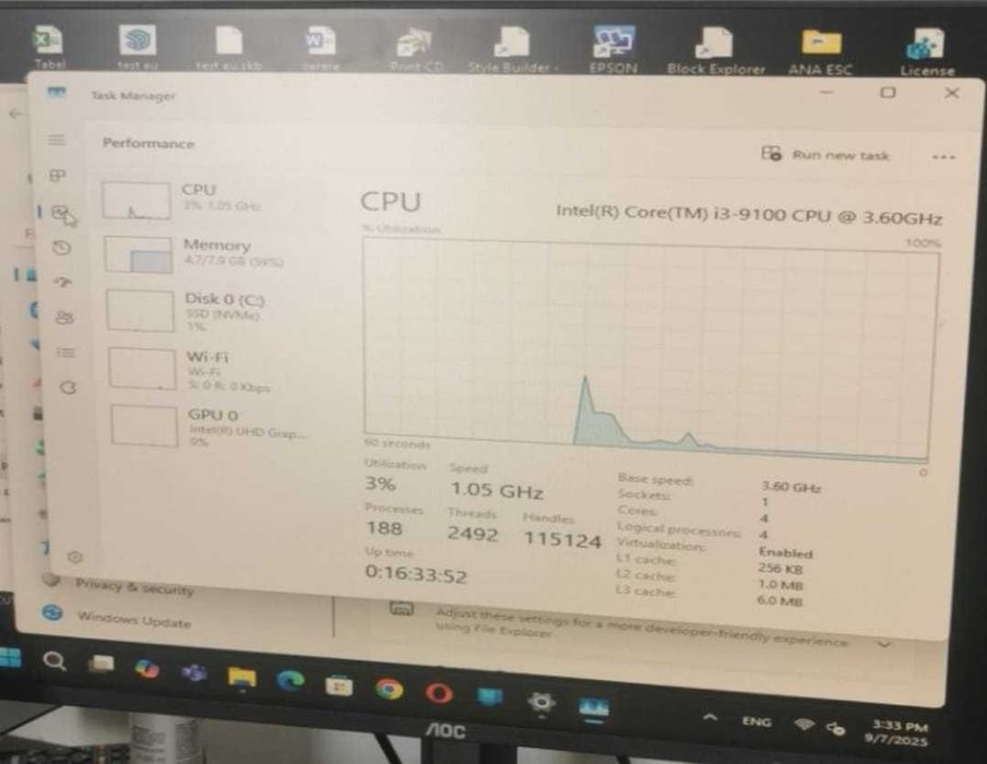PC ASUS Intel i3-9100 / 8GB RAM / SSD NVMe 240GB – ideal birou, școală
