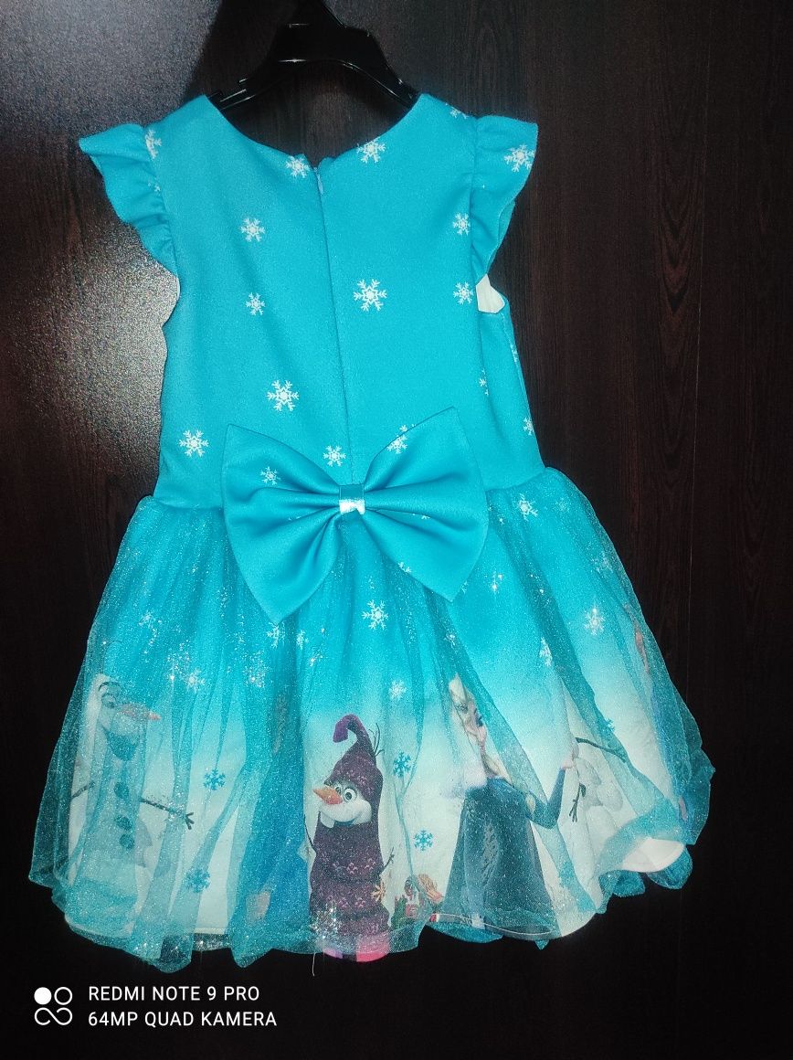 Детска официална рокля с къс ръкав с Анна и Елза от Замръзналото кралс