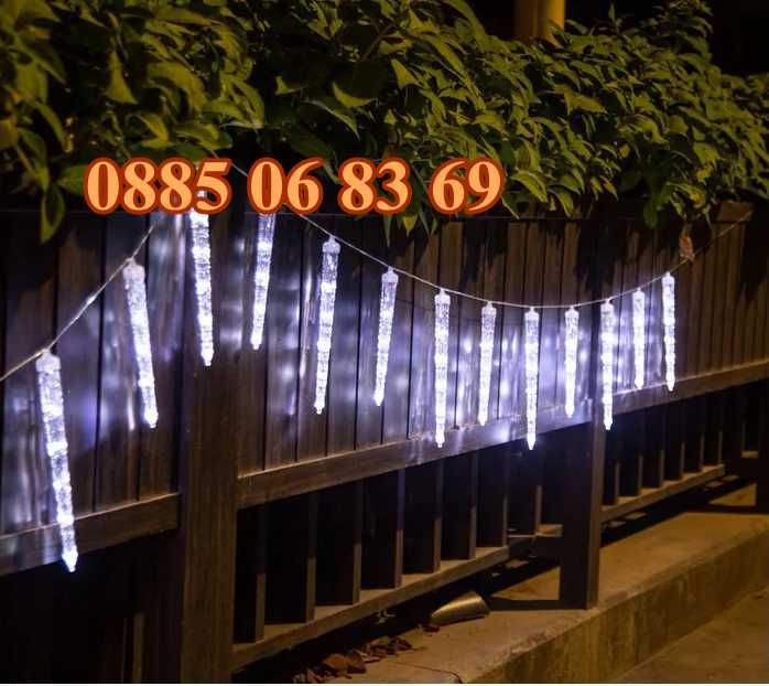 Висулки падащ сняг 50 см, бяла светлина, LED коледни висулки 8 бр.