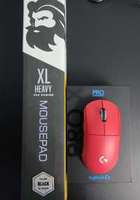 Logitech g pro x superlight red + ковер glorious heavy xl