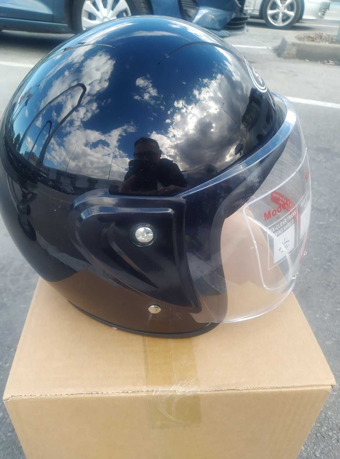 Шлем, каска за мотор скутер мотопед с визьор SAFE сива, черна,