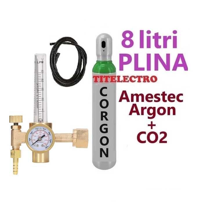 Butelie corgon Argon + CO2 8 litri PLINA + reductor + furtun gaz