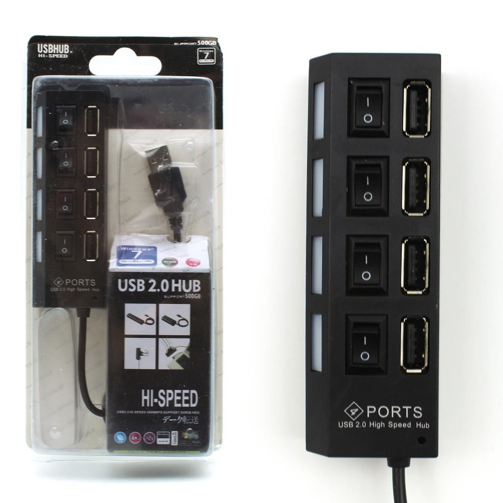 USB 2.0 Hub Hi-Speed 4 Ports Black (Черный)