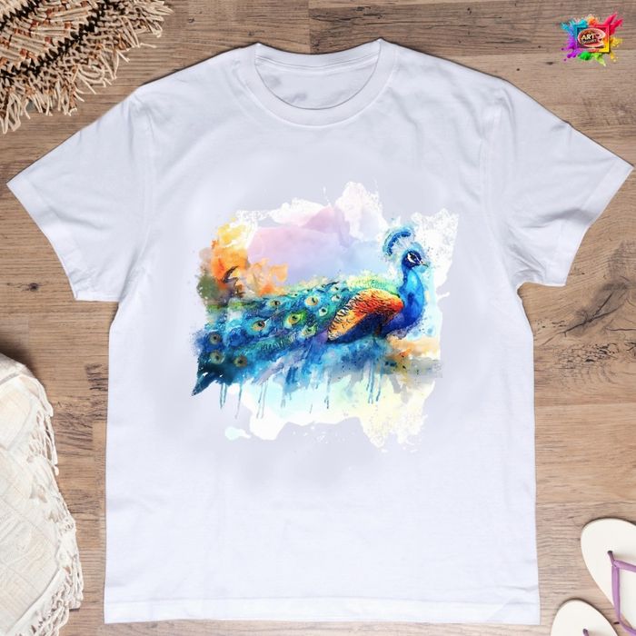 Дамска тениска - акварелен паун