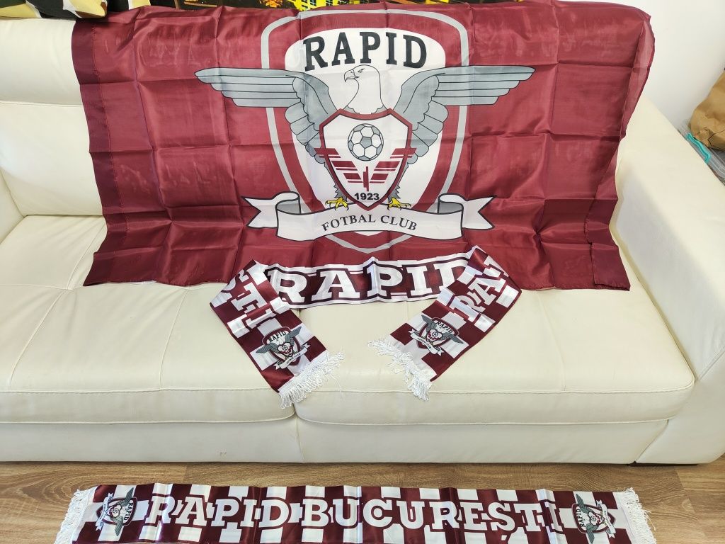 Pachet FC Rapid București 1923 Steag Rapid + Eșarfă FC Rapid