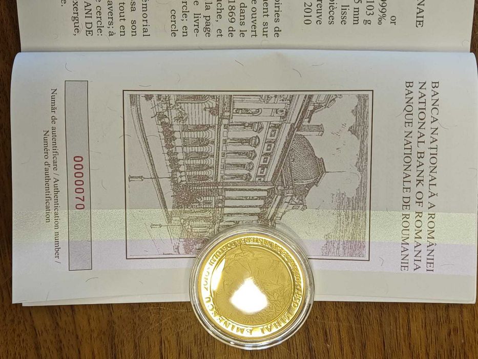 Moneda numismatica BNR - 160 de ani de la nasterea lui Mihai Eminescu