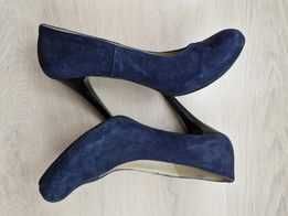 Pantofi dama stiletto piele intoarsa bleumarin