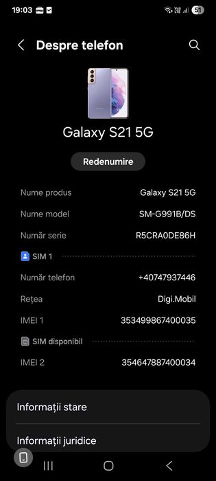 Samsumg S21,folosit cu cutie și 3 huse,fără defecte!!