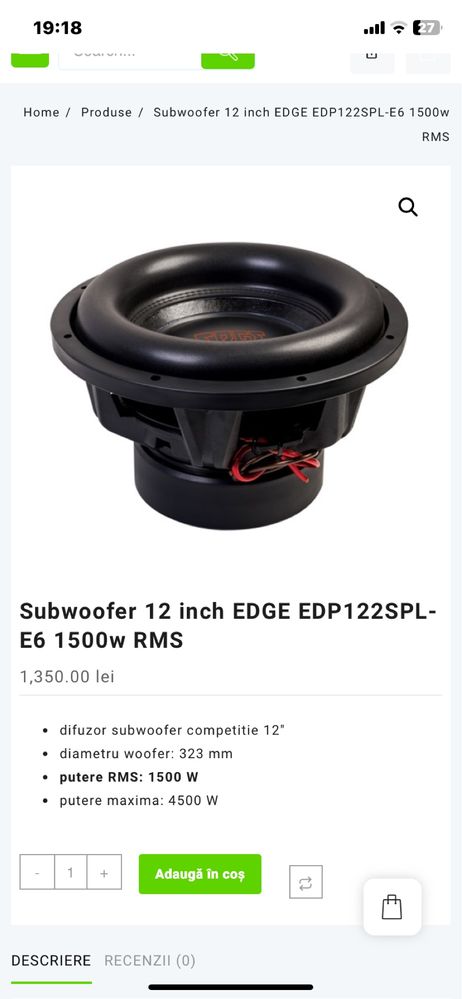 Vand subwoofer EDGE CU CUTIE CUSTOM de 1500W RMS 2200W PEEK