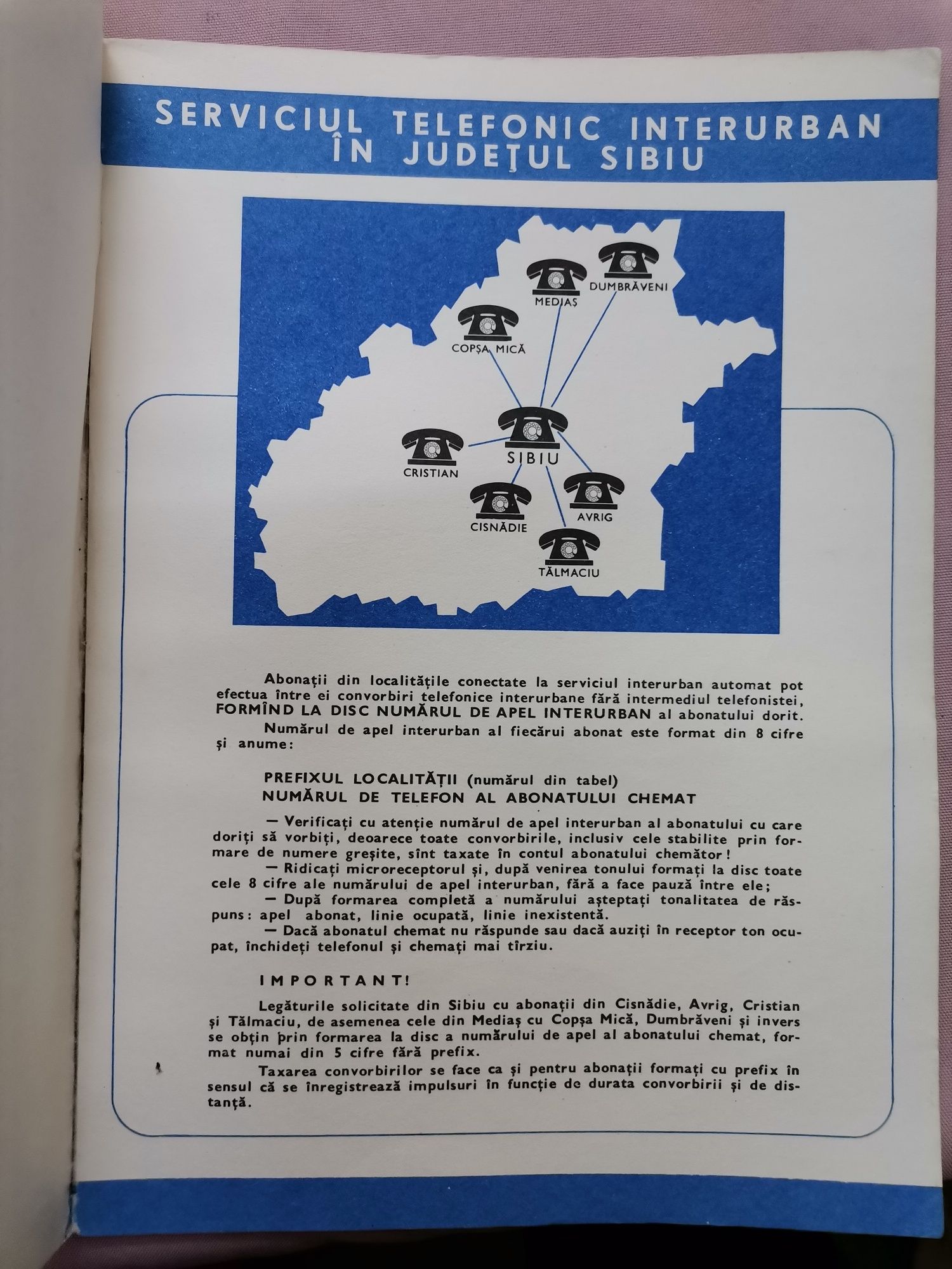 Carte lista abonaților telefonici jud Sibiu an 1982