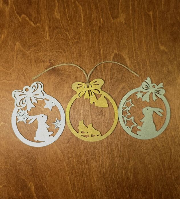 Деревянные новогодние украшения / игрушки на ёлку (зайчик, коньки)