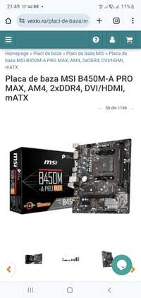 Placa de baza MSI B450M-A PRO MAX, AM4, 2xDDR4, DVI/HDMI