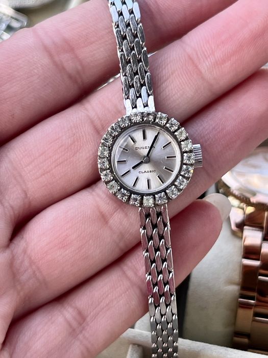 DUGENA Classic damă – mecanic, bezel cu cristale, vintage – funcțional