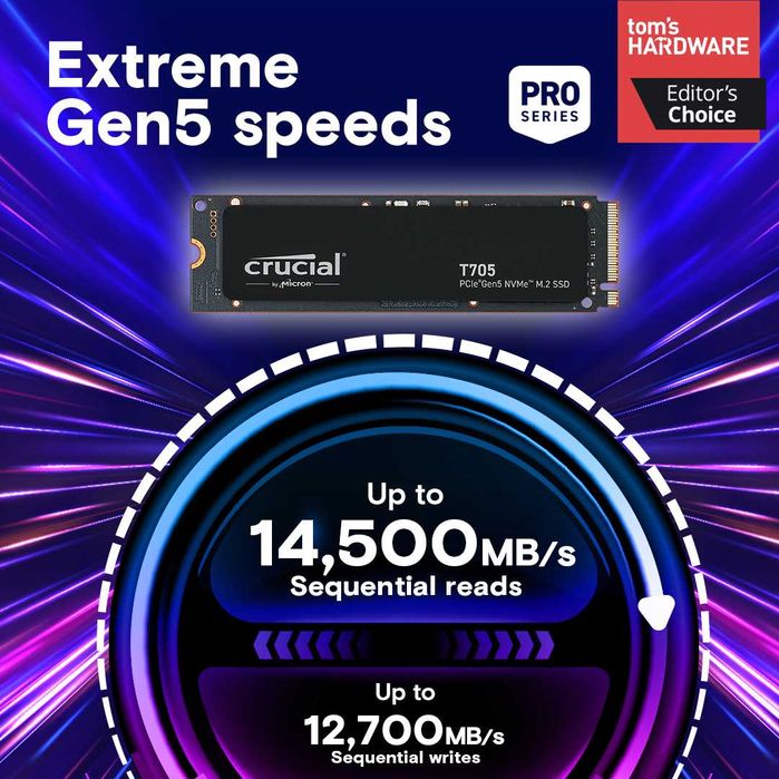 Новый SSD NVMe M.2 Crucial T705 2TB. PCIe 5.0 x 4. Up to 14500 MB/sec.