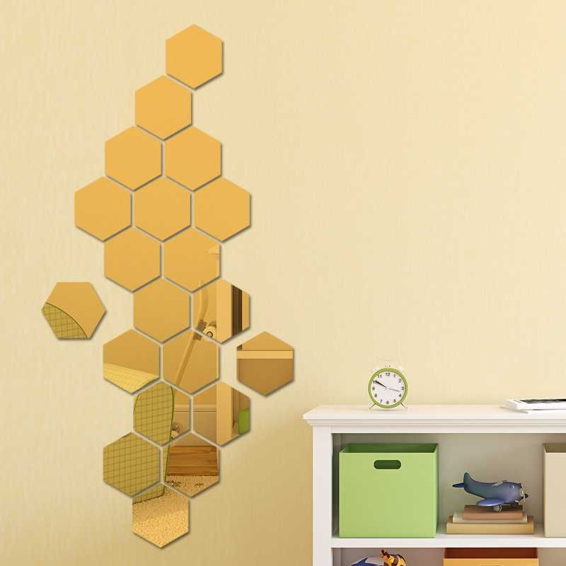 Set Oglinzi Design Hexagon Gold 12 buc. Oglinzi Decorative Acrilice