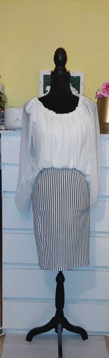 Fusta liniute office Reserved alb/negru TRANSPORT GRATUIT