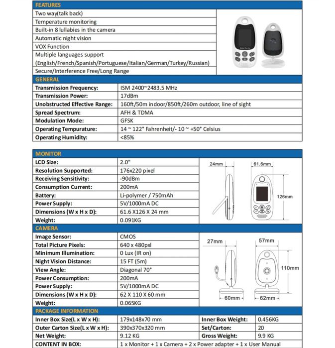 Видеоняня, няня, бейбифон, VB610, babyphone, baby monitor VB-610