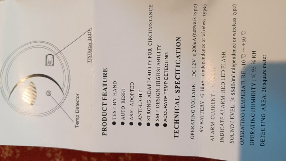 Detector independent incendiu 2 in 1, fum și tempe