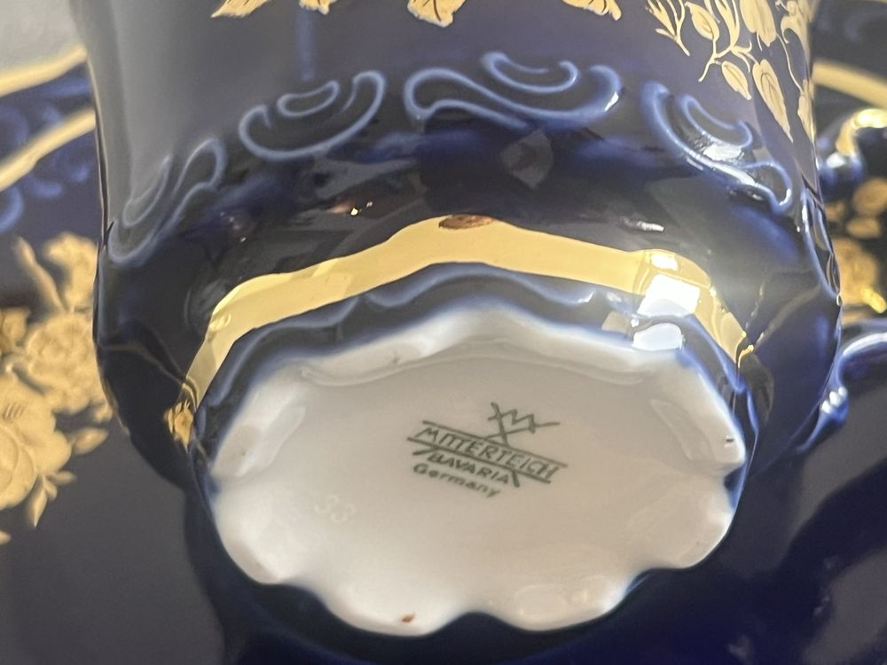 Винтидж порцеланова чиния Wunsiedel Bavaria – Echt Kobalt, 24K Gold