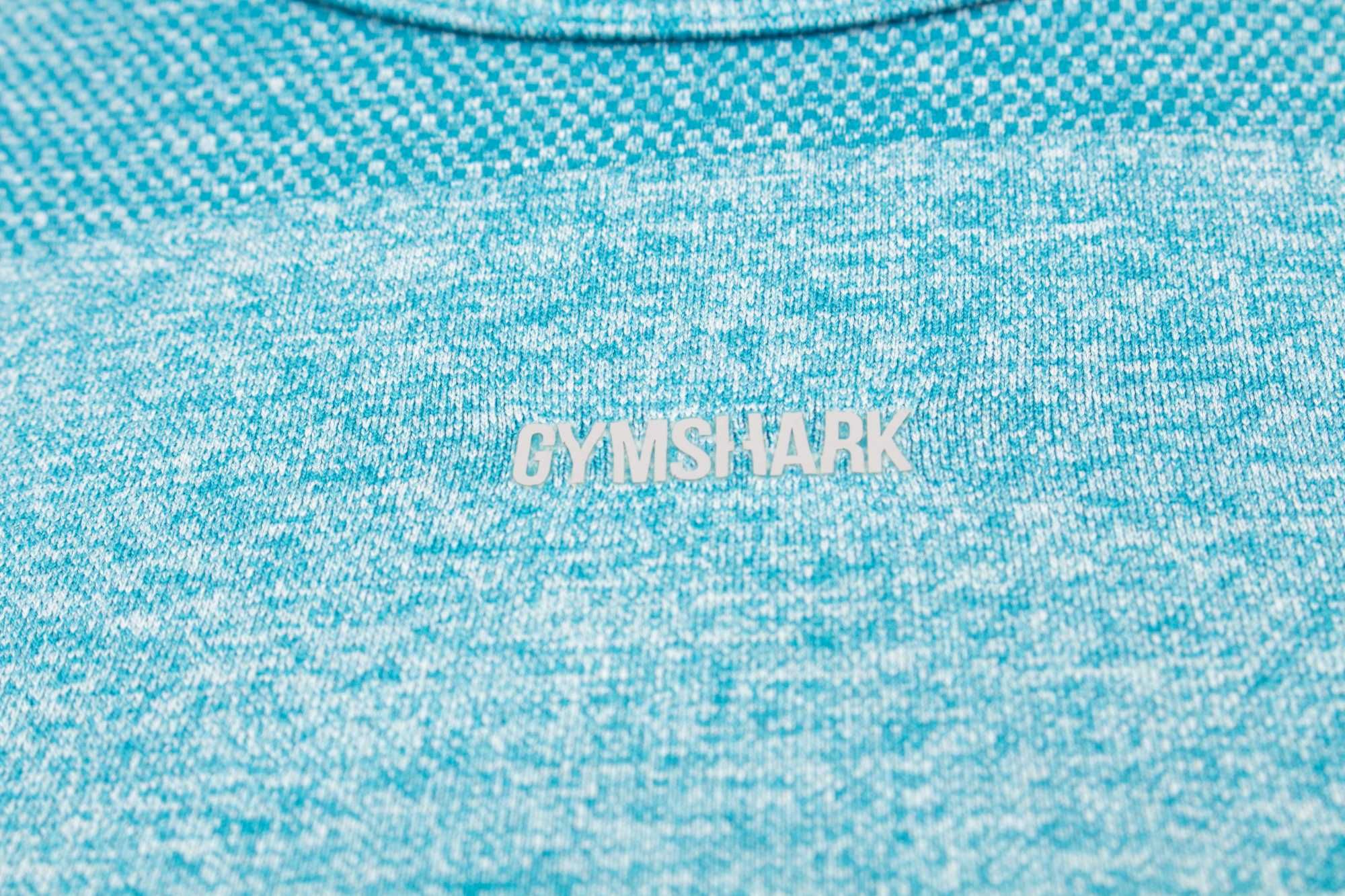 Gymshark дамски кроп топ фитнес къс син дълъг ръкав отвор на гърба S
