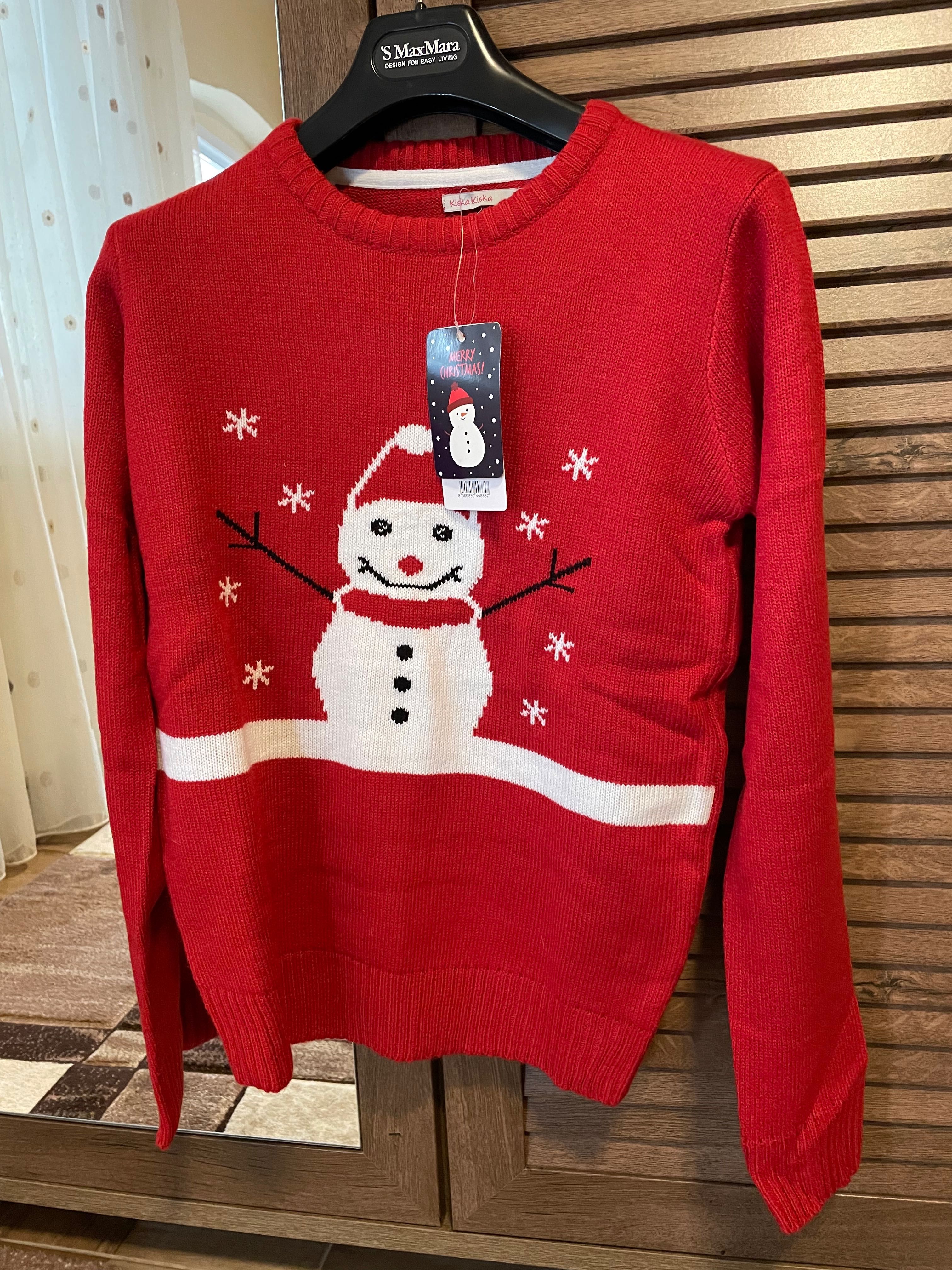 Pulover roșu cu alb de dama/femei mărimea s/36, Crăciun/om de zăpada