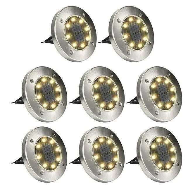 Set 4 spoturi solare LED pentru grădină, lumina caldă, 8 Leduri