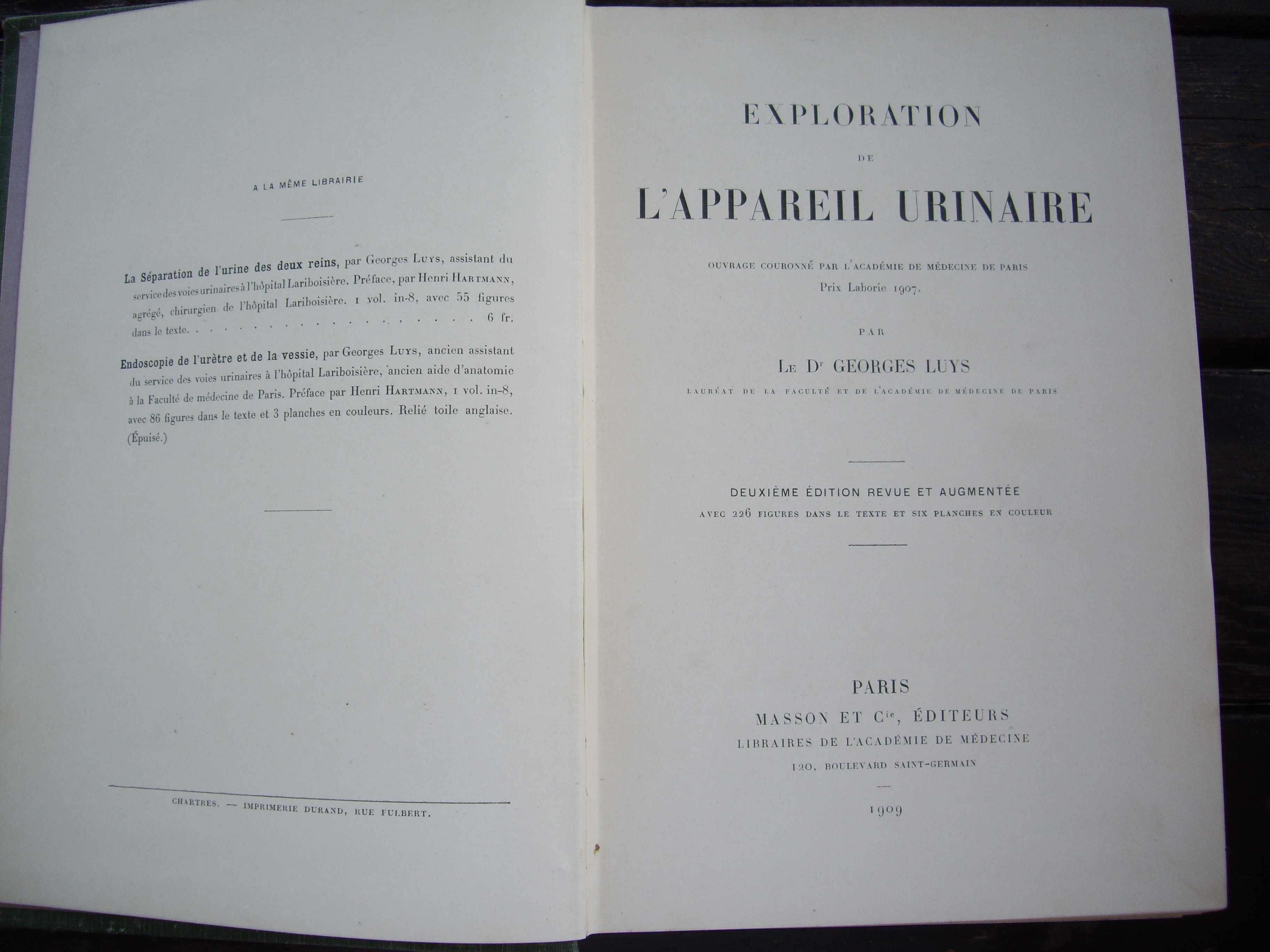 Медицинска книга Изследване на уринарната система, 1909 , френска