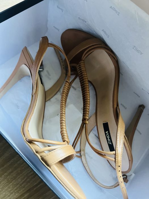 Sandale din piele naturala, culoare camel, marimea 39