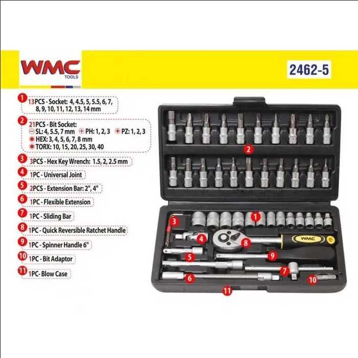 Комплект Гедоре 46 части куфар с инструменти - WMC TOOLS