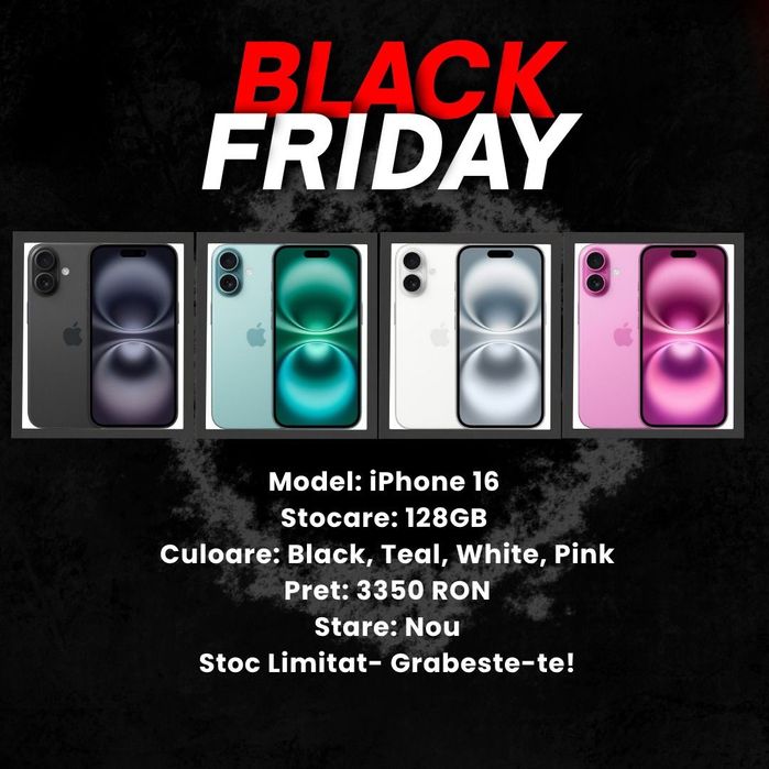 Black Friday!!! iPhone 16 128gb Black/Teal/White/Pink Neverlocked