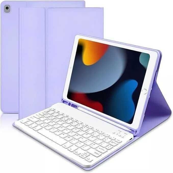 Husa iPad 9 cu tastatura Bluetooth detasabila, mov
