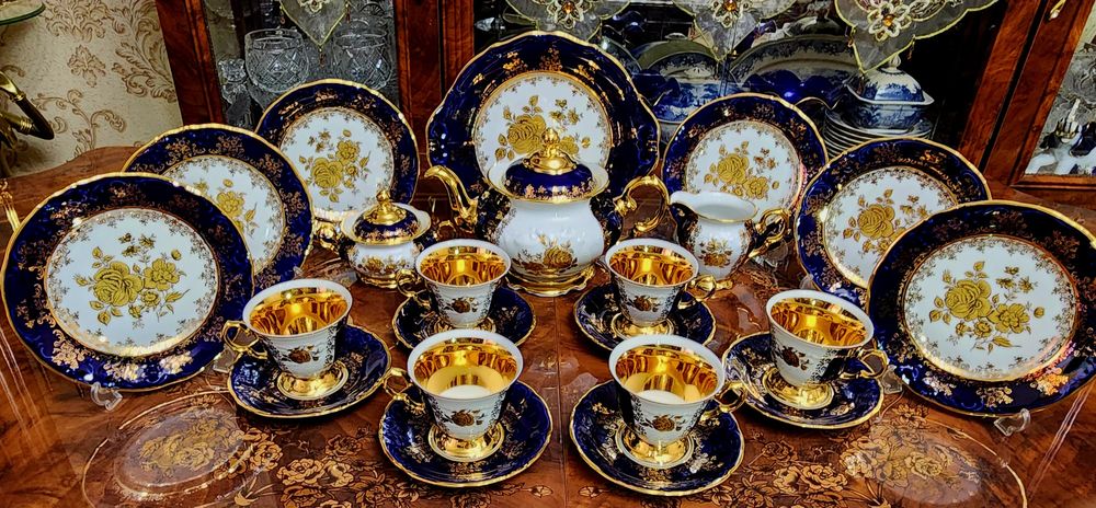 Шикарный чайный сервиз. Чехия.  Кобальт. Дёшево !