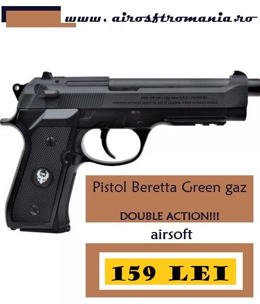 Pistol Beretta Double ACTION Green Gas HFC airsoft+1000bile+400ml gas
