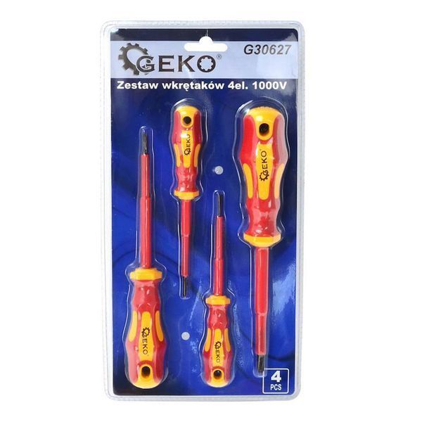 Комплект изолирани отвертки за електротехници 1000v 4 броя geko