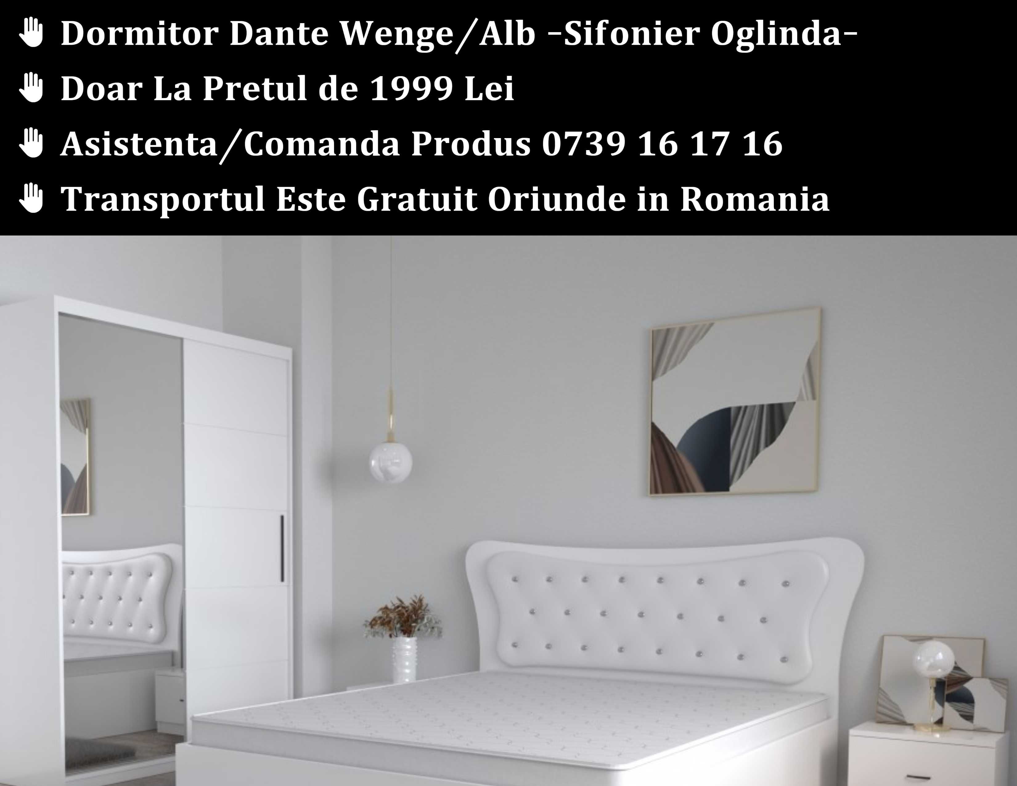 Pat+Dulap Cu Oglinda 2 Noptiere Dormitor Dante Wenge/Alb