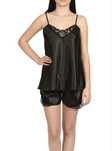 Pijama damă material satinat, MissDore, negru, S/M