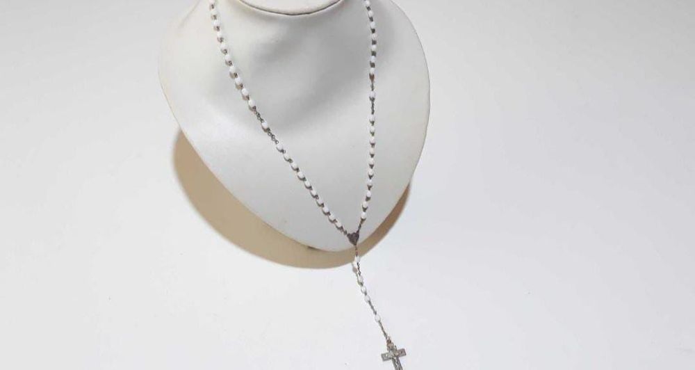 Vechi Rozariu Rugaciune cu sidef Cruce si medalion 59 bile , Germania