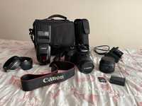 Фотоапарат Canon EOS 1100d с два обектива, светкавица и чанта
